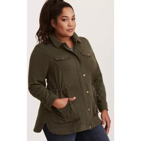 Torrid french terry knit utility zip shirt jacket shacket snap pockets plus 2X - Picture 5 of 10